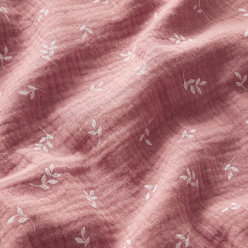 Tissu double gaze de coton Branche – vieux rose foncé/blanc,  image number 2