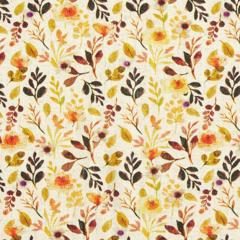 Mélange viscose lin Feuilles d’automne – beige clair/orange, image number 1