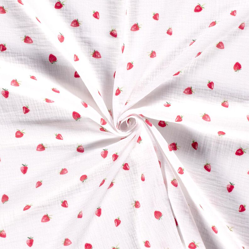 Tissu double gaze de coton Fraises aquarelle Impression numérique – blanc,  image number 3