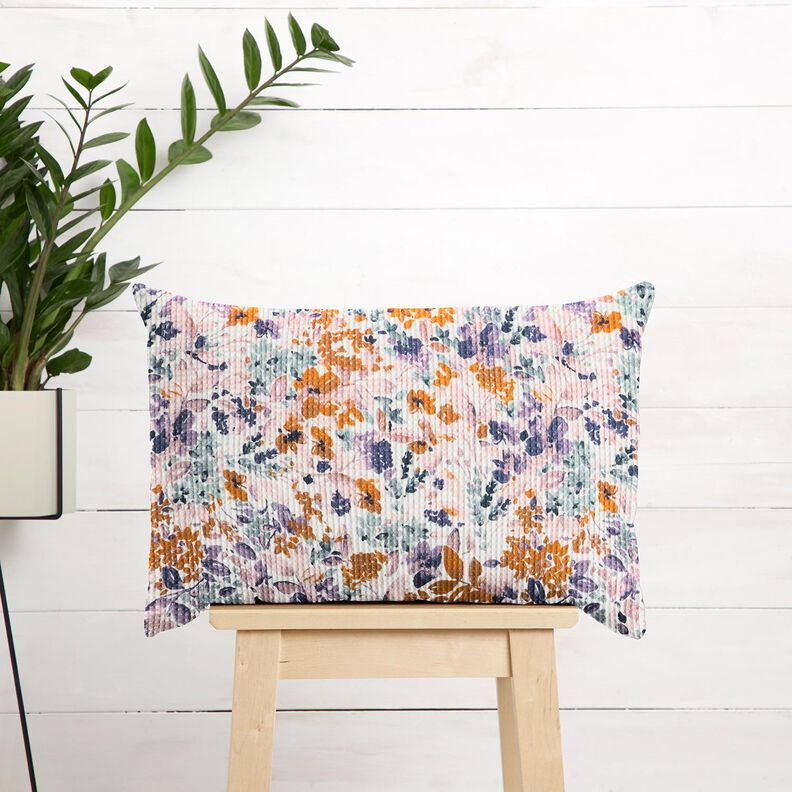 Nid d’abeille fleurs aquarelles | Poppy Fabrics – blanc/lavande,  image number 6