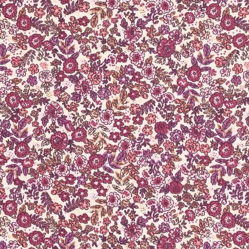 Tissu en coton Cretonne Fleurs éparpillées – crème/raisin, image number 1