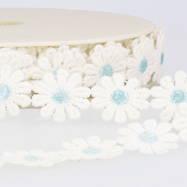 Ruban dentelle Marguerites – blanc/bleu clair, image number 1