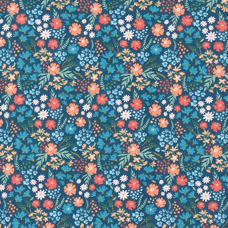 Popeline de coton bio Jolies fleurs – bleu océan,  image number 1
