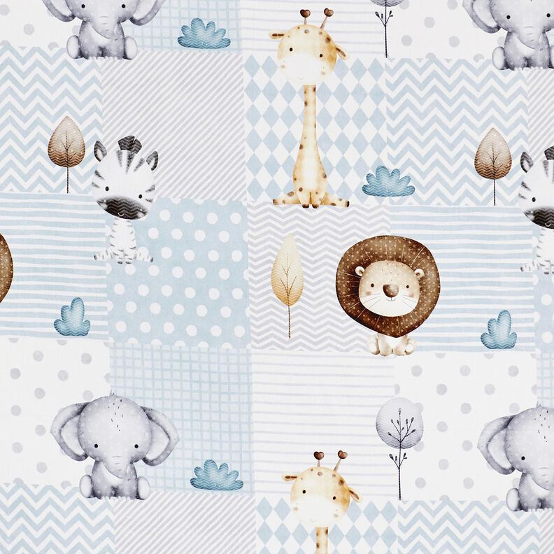 Tissu de décoration Sergé coton Baby Dschungeltiere Impression numérique – blanc/bleu clair,  image number 1