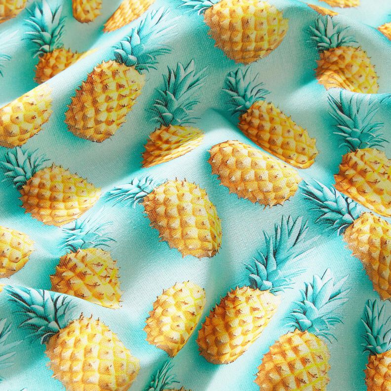 Tissu en coton Popeline ananas – bleu aqua/jaune,  image number 2
