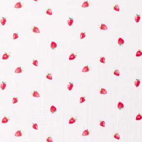 Tissu double gaze de coton Fraises aquarelle Impression numérique – blanc, 