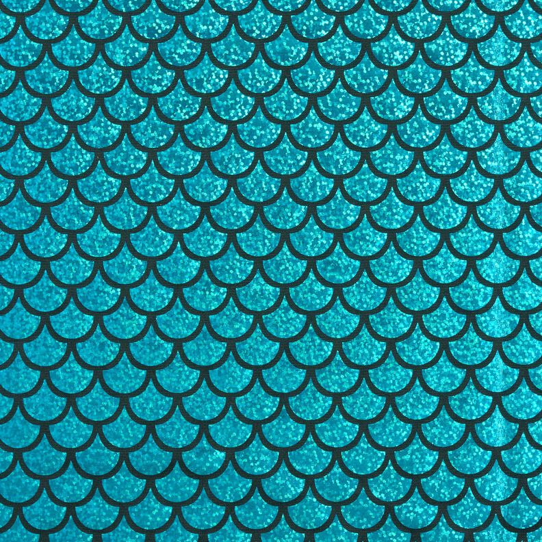 Jersey feuilles Meerjungfrau-Schuppen – noir/turquoise,  image number 1