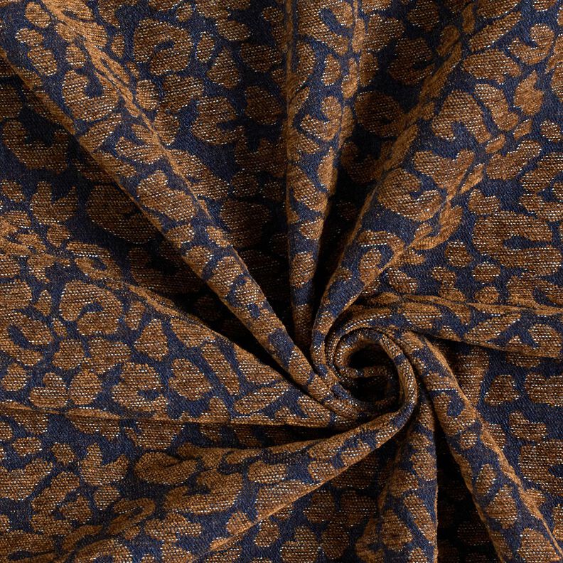 Tissu pour pantalon aspect denim à imprimé léopard – marron moyen/bleu nuit, image number 3