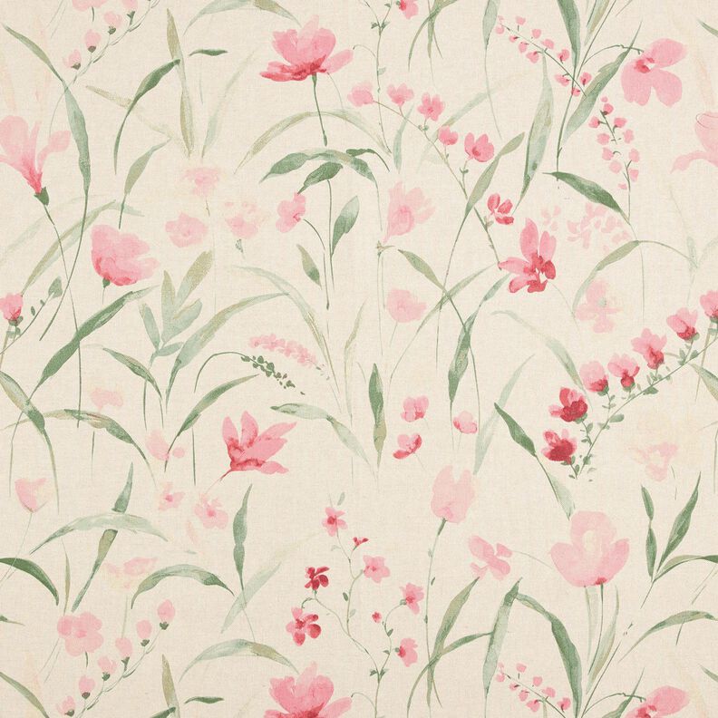 Tissu de décoration Semi-panama Fleurs de freesia – nature/myrtille,  image number 1