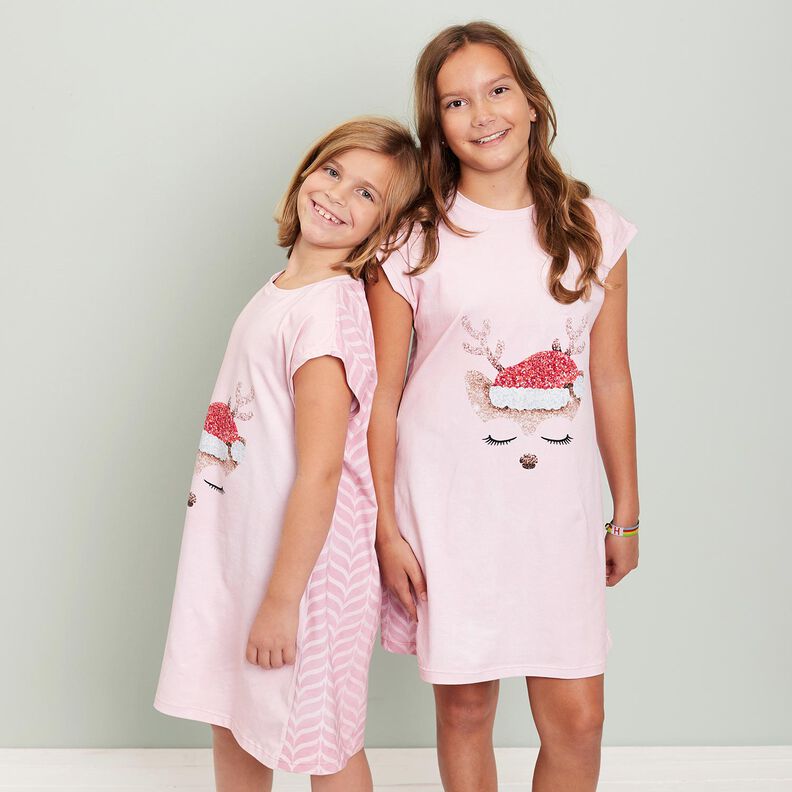Jersey coton cerf scintillant endormi Panel | Glitzerpüppi – rosé/vieux rose clair, image number 6