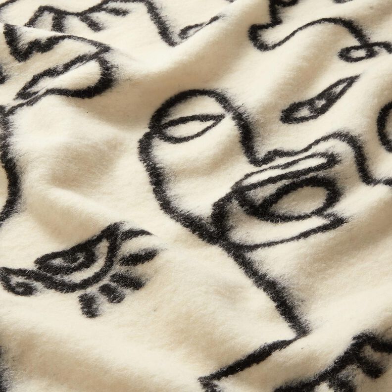 Tricot manteau visages abstraits – noir/écru, image number 2