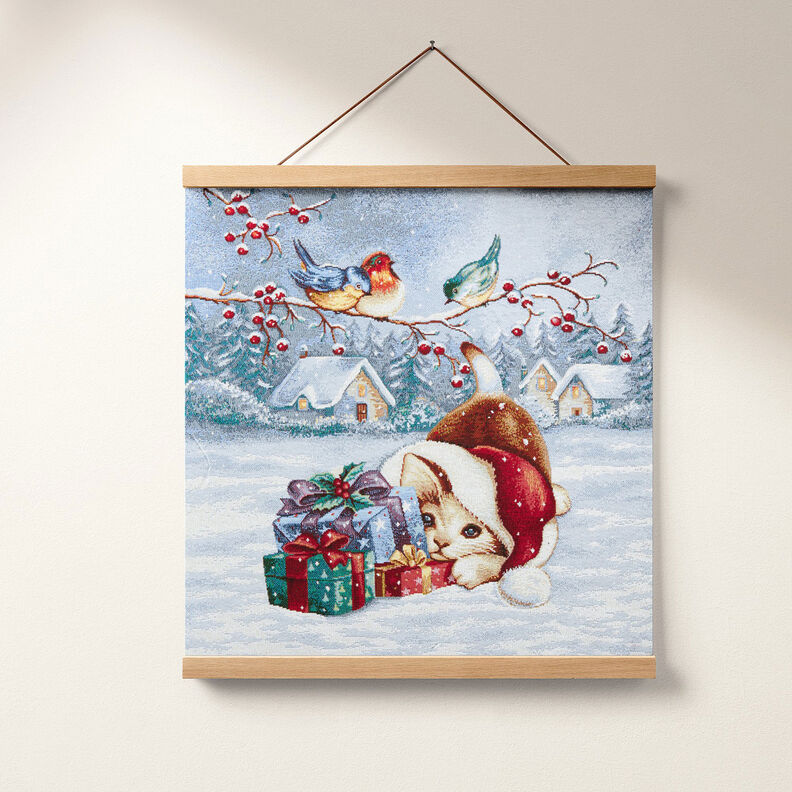 panneau décoratif Gobelin Chat avec cadeaux – bleu clair/carmin,  image number 6