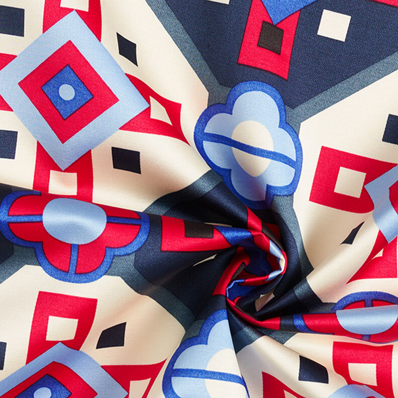 Coton et viscose mélangés Motif rétro – bleu/rouge,  image number 3