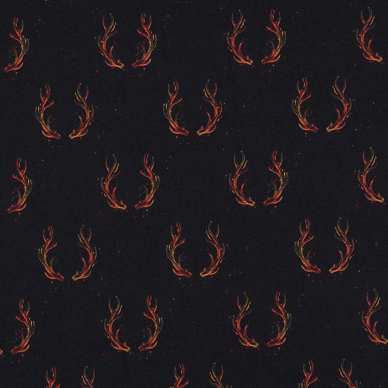 French Terry Panel Cerf de flammes | Glitzerpüppi – noir/orange,  image number 8