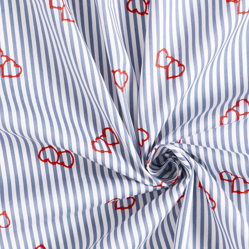 Popeline Stretch Rayures et cœurs – blanc/indigo,  image number 3
