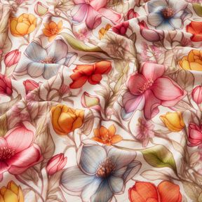 Mélange viscose lin Fleurs et vrilles de roses – nature/rouge feu, 