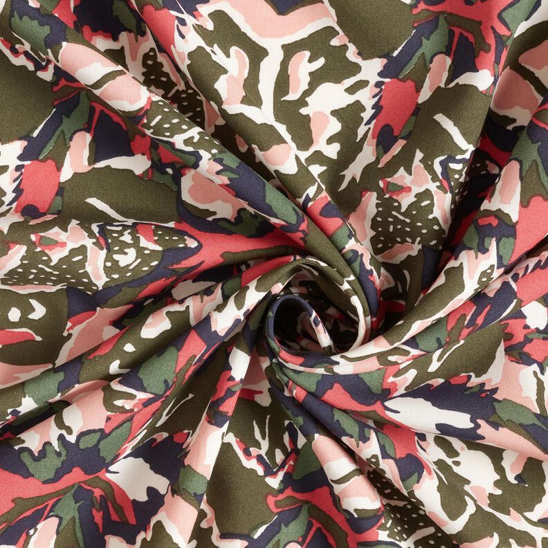 Tissu viscose mer de fleurs abstraite – myrtille/pin foncé,  image number 3