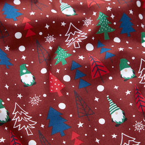 Tissu en coton Popeline Lutins et sapins – rouge foncé, 