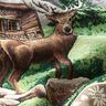 panneau décoratif Gobelin Cerf et refuge de montagne – marron/vert,  thumbnail number 2