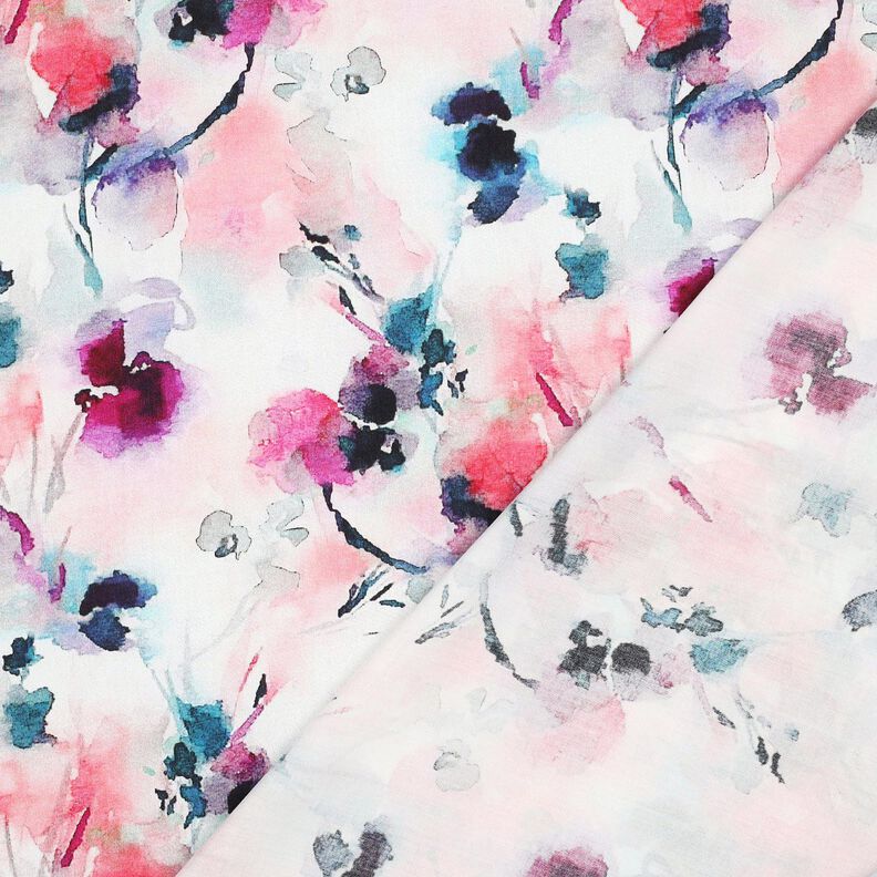 Tissu viscose Impression numérique fleurs abstraites à l'aquarelle – rose clair/turquoise,  image number 4