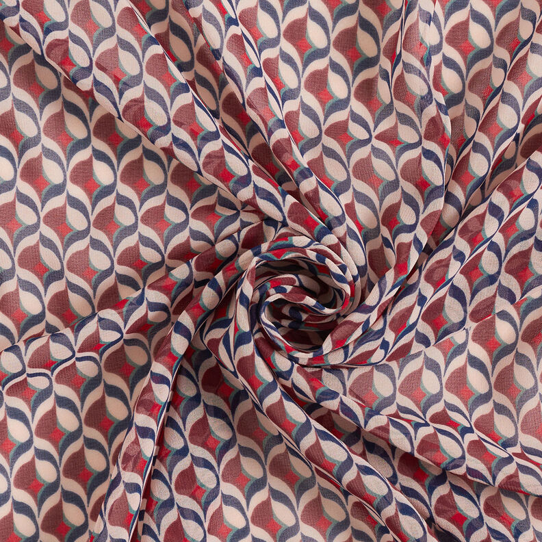 Mousseline de soie Motif rétro – blanc/rouge foncé,  image number 4