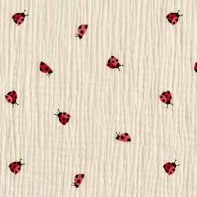 Tissu double gaze de coton Jolies coccinelles – écru, 