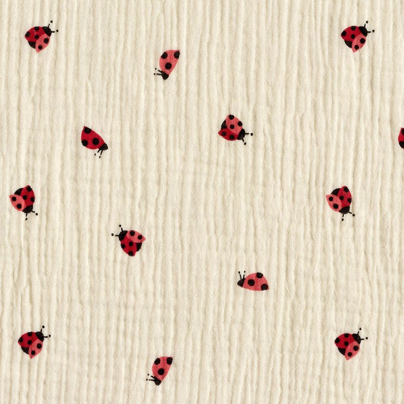 Tissu double gaze de coton Jolies coccinelles – écru,  image number 1