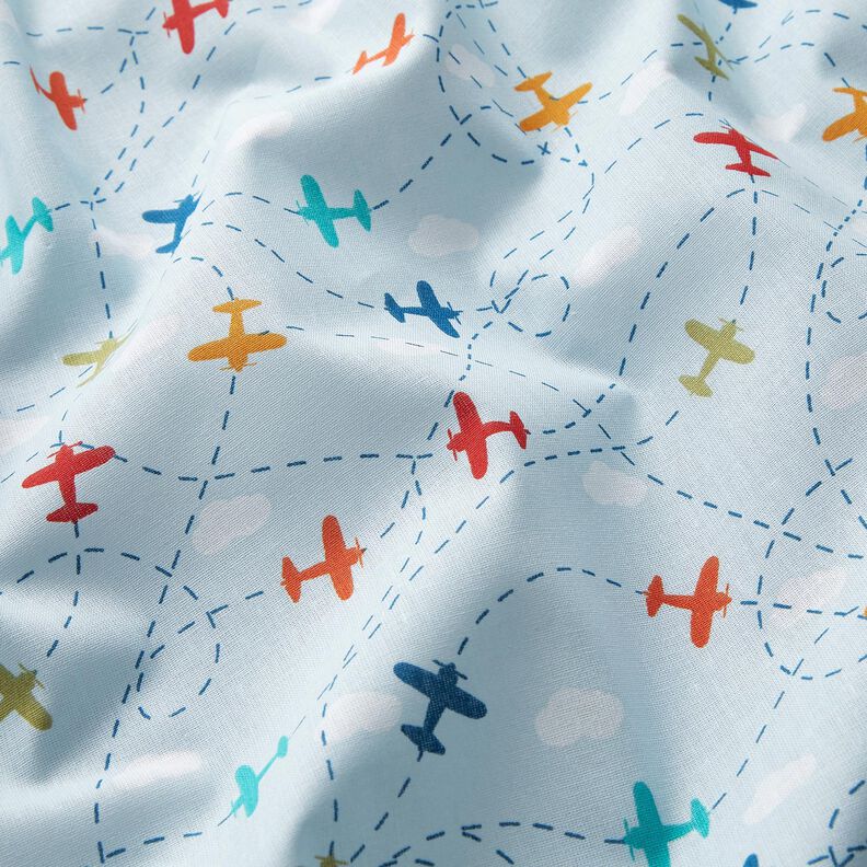Popeline coton Avions dans le ciel – bleu clair,  image number 2