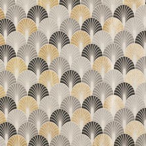Tissu de décoration Semi-panama arcs impression dorée premium – noir/or, 