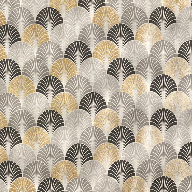 Tissu de décoration Semi-panama arcs impression dorée premium – noir/or,  image number 1