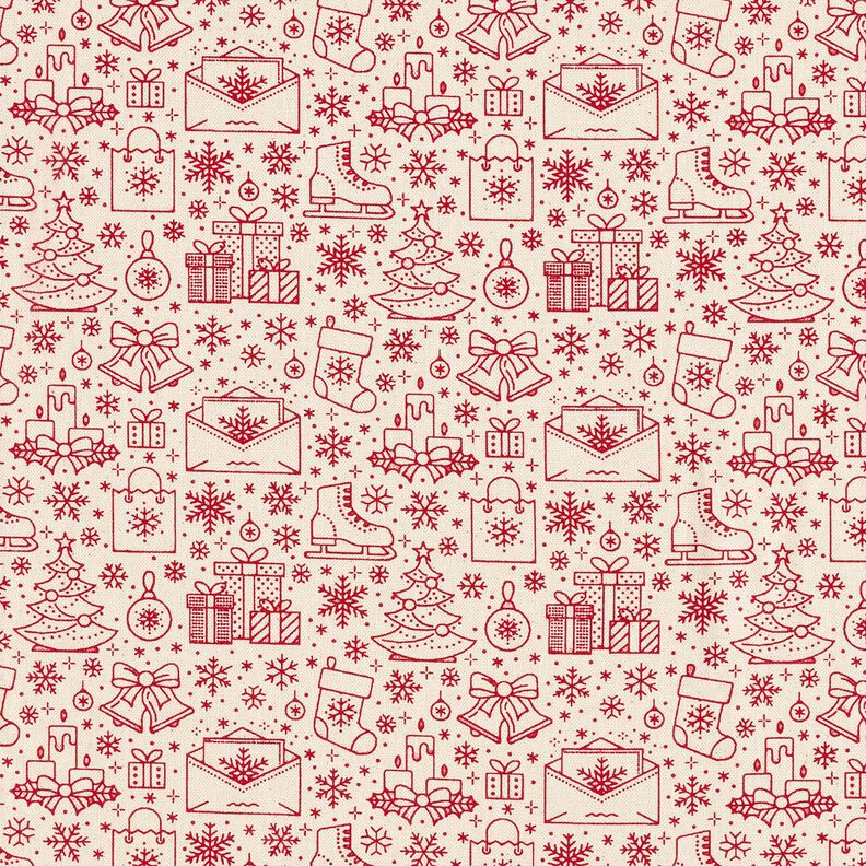 Tissu en coton Cretonne motifs de Noël – nature/carmin,  image number 1