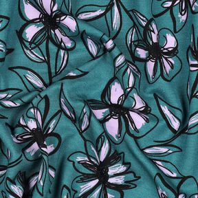 Jersey romanite Fleurs – pétrole/mauve, 