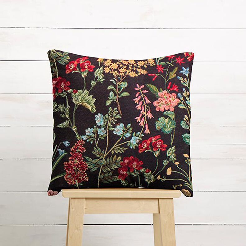 Tissu de décoration Gobelin prairie fleurie – noir,  image number 8