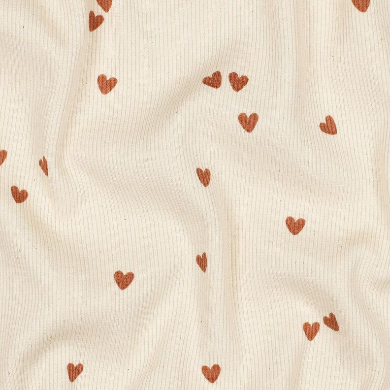 Jersey côtelé Cœurs éparpillés | Poppy Fabrics – beige clair/marron,  image number 2