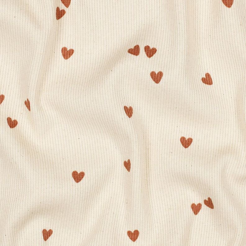 Jersey côtelé Cœurs éparpillés | Poppy Fabrics – beige clair/marron, image number 2