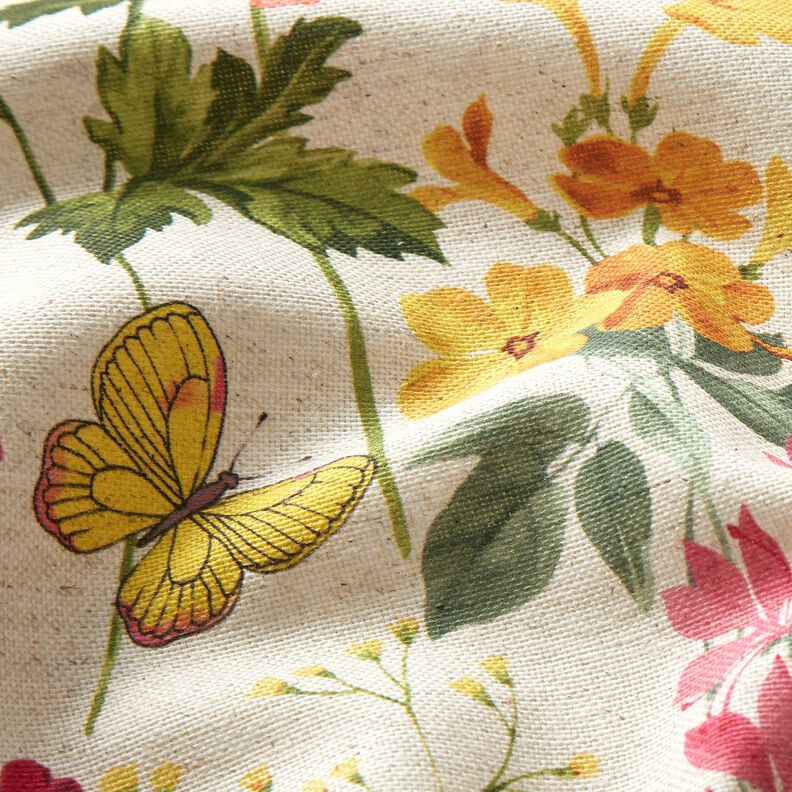 Tissu de décoration Semi-panama Wiesenblumen – nature/framboise,  image number 6