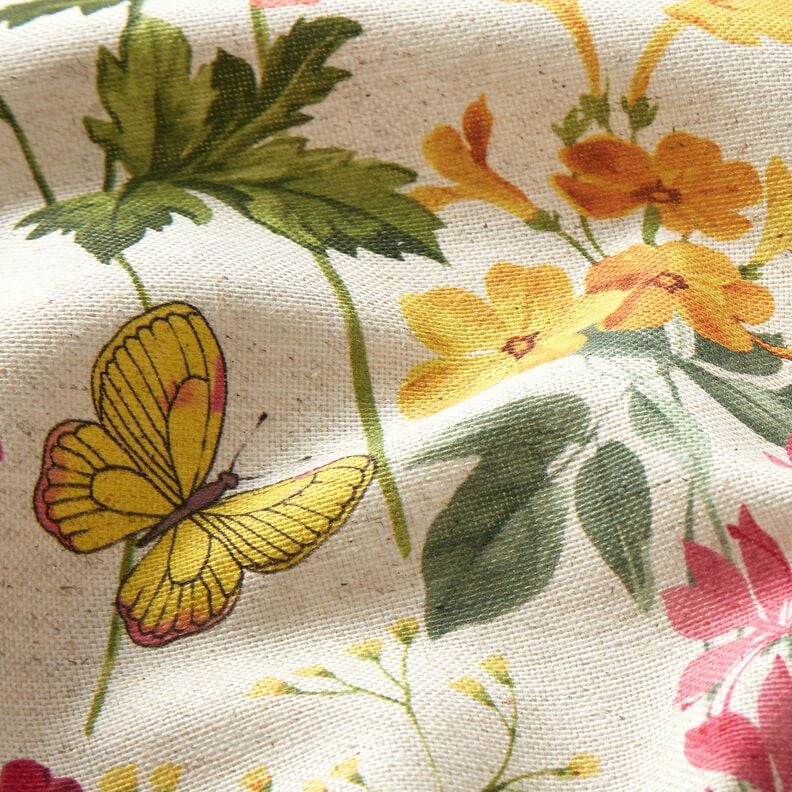 Tissu de décoration Semi-panama Wiesenblumen – nature/framboise, image number 6