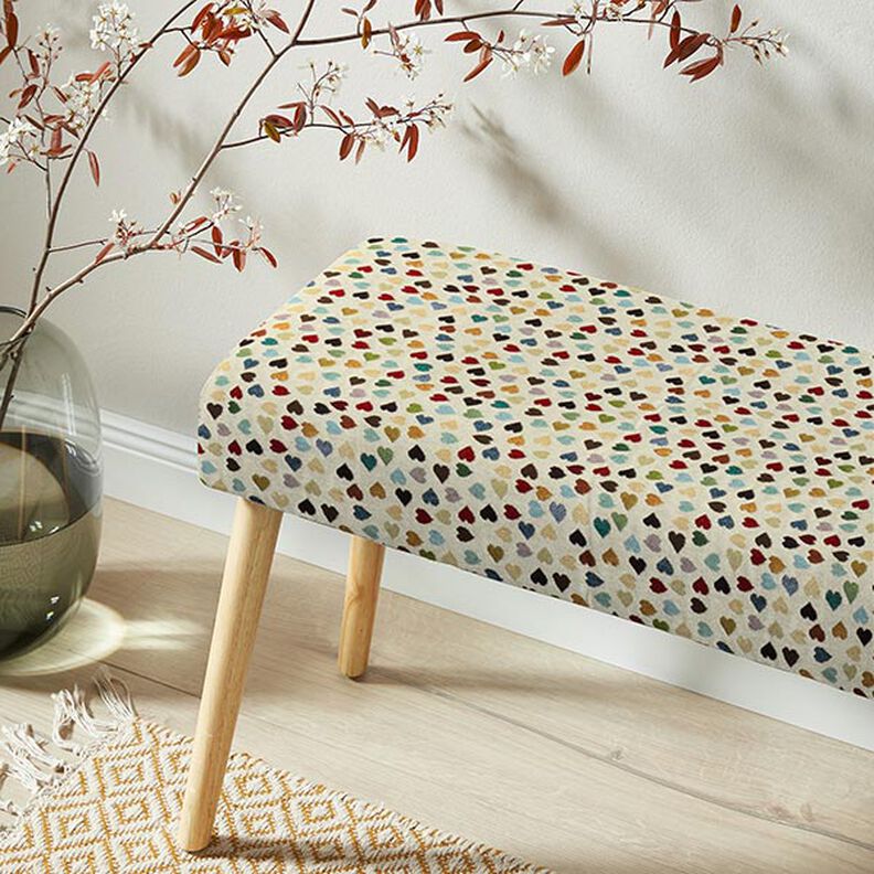Tissu de décoration Gobelin Cœurs éparpillés – beige clair/pétrole, image number 6