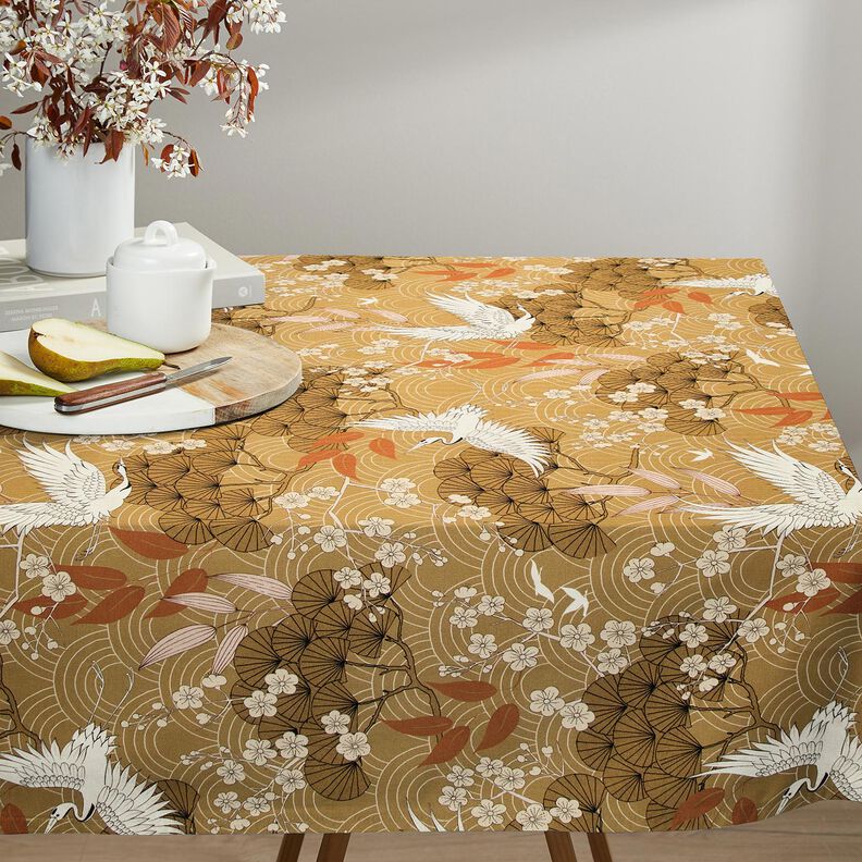 Tissu de décoration Canvas grues cendrées artistiques – moutarde/ivoire,  image number 7