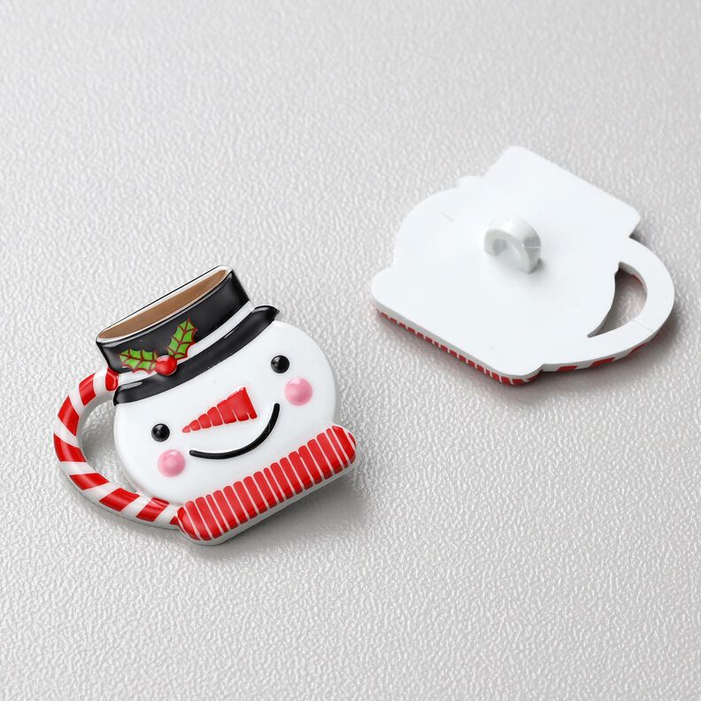 Bouton à queue Bonhomme de neige [25 mm] – blanc/rouge,  image number 1