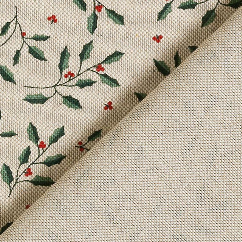 Tissu de décoration Semi-panama Rameaux de Noël – nature/vert sapin, image number 4