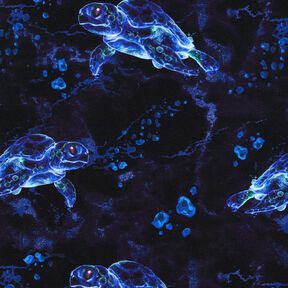 French Terry Sweat d’été Tortues | Glitzerpüppi – bleu noir/bleu roi, 