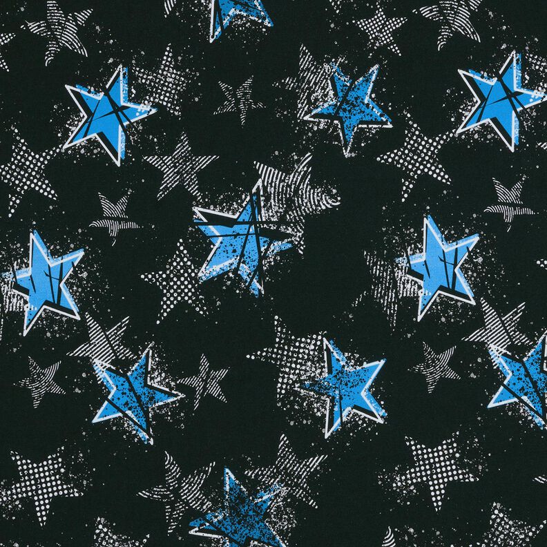 French Terry Sweat d’été Variations sur les étoiles | Glitzerpüppi – noir/bleu,  image number 1