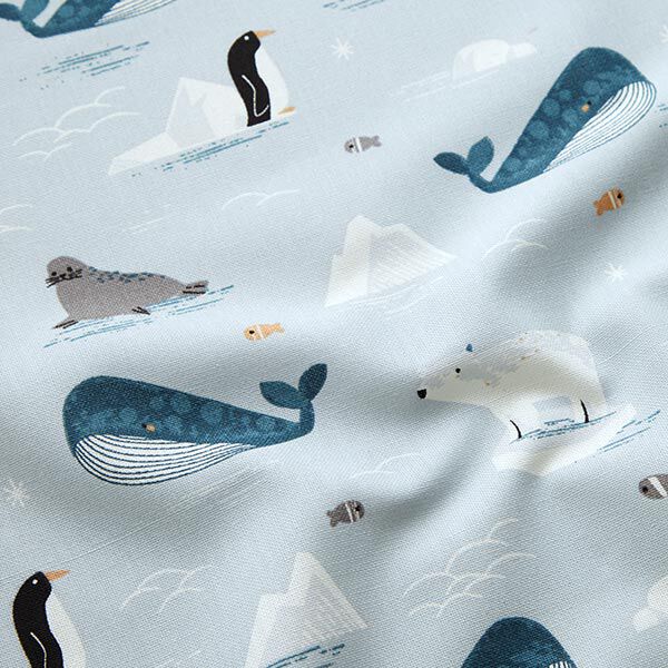 Tissu de décoration Semi-panama Animaux sur la glace – bleu bébé/blanc,  image number 2