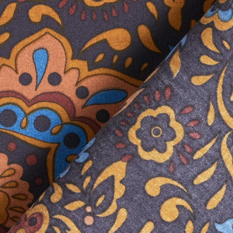 Tissu pour chemise Fleurs rétro et motif paisley – bleu nuit/caramel, image number 4