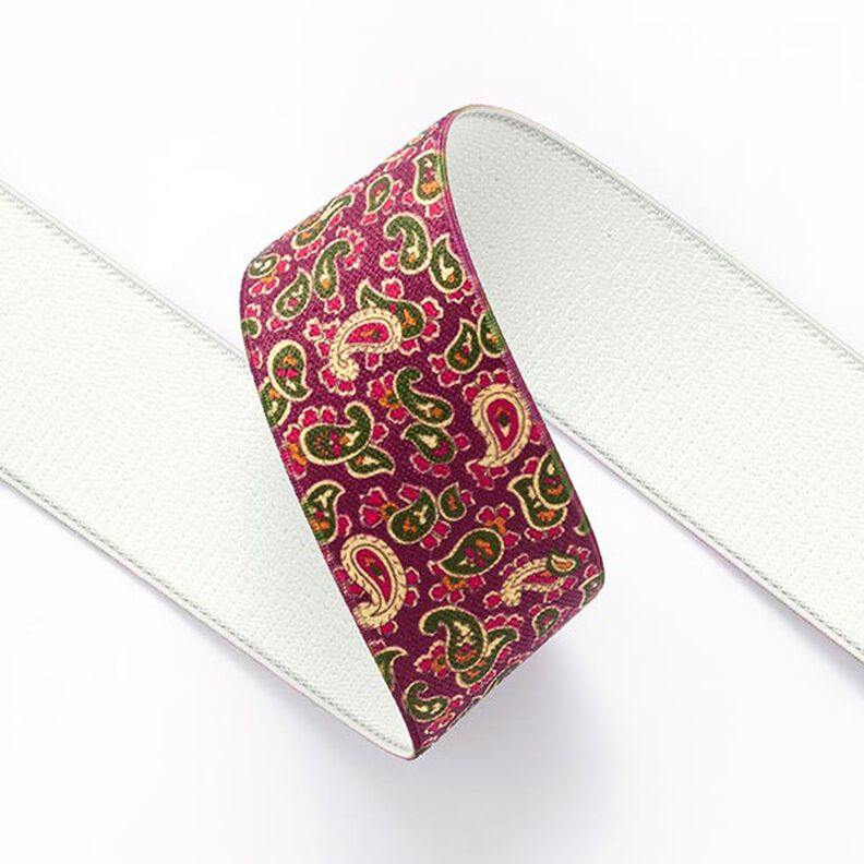 Ruban élastique Paisley [ 3,5 cm ] – framboise/vert,  image number 2