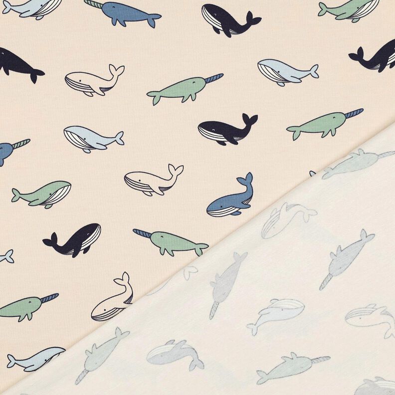 Jersey coton Jolies baleines | Poppy Fabrics – noix de cajou/bleu marine,  image number 4