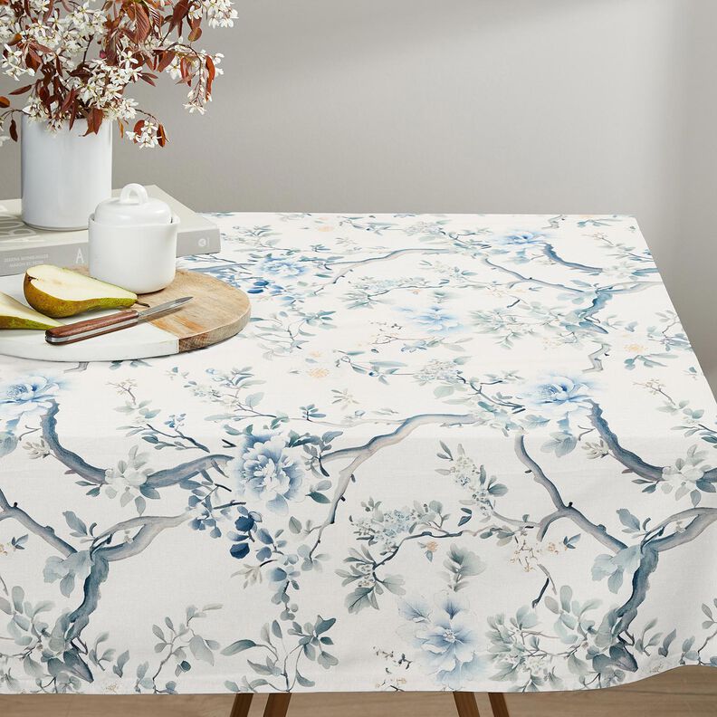Tissu de décoration Semi-panama branches peintes – blanc/gris bleu, image number 8