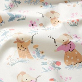 Popeline coton Souris dans un champ de fraises – blanc/rose, 