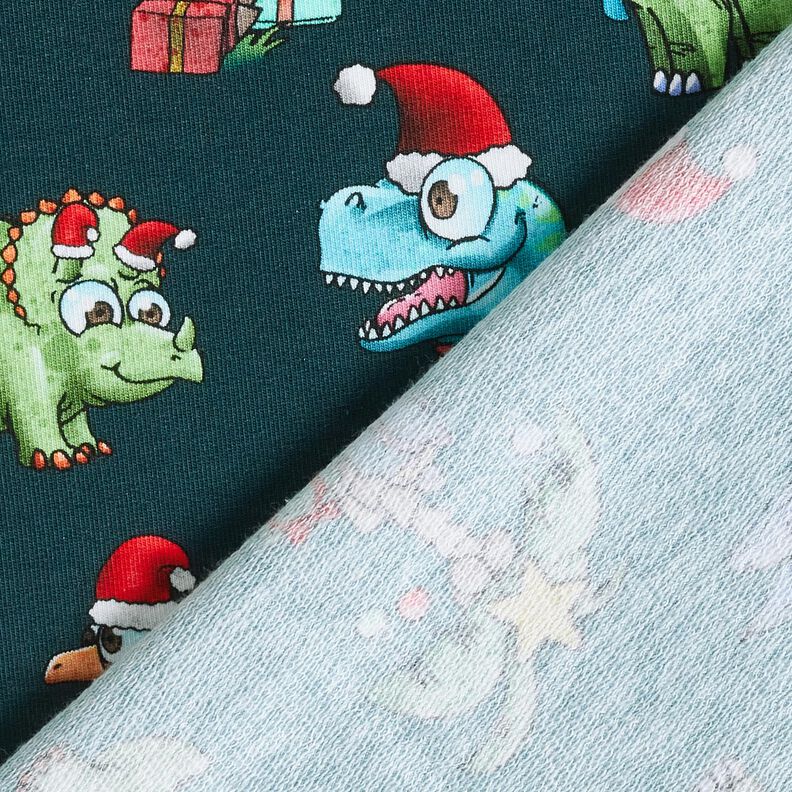 French Terry Sweat d’été Dinosaures de Noël sous les palmiers | Glitzerpüppi – pétrole/vert clair, image number 4